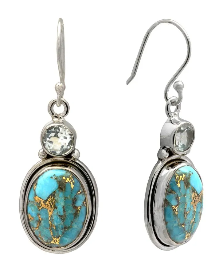 YoTreasure Earrings Blue Copper Turquoise Blue Topaz Dangling 925 Solid Sterling Silver Earrings Silver Jewelry