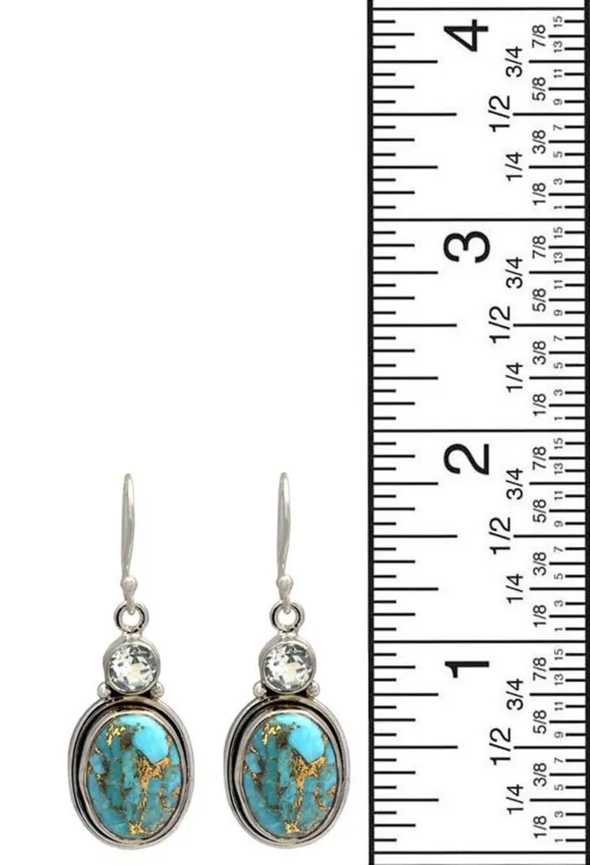 YoTreasure Earrings Blue Copper Turquoise Blue Topaz Dangling 925 Solid Sterling Silver Earrings Silver Jewelry