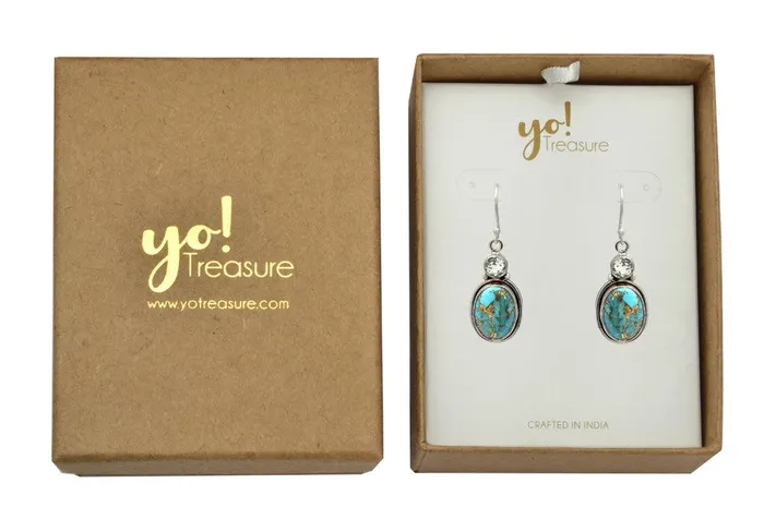YoTreasure Earrings Blue Copper Turquoise Blue Topaz Dangling 925 Solid Sterling Silver Earrings Silver Jewelry
