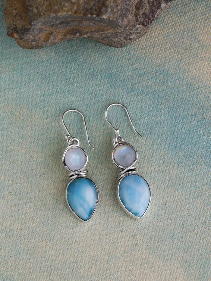 YoTreasure Earrings Larimar Moonstone Solid 925 Sterling Silver Earrings