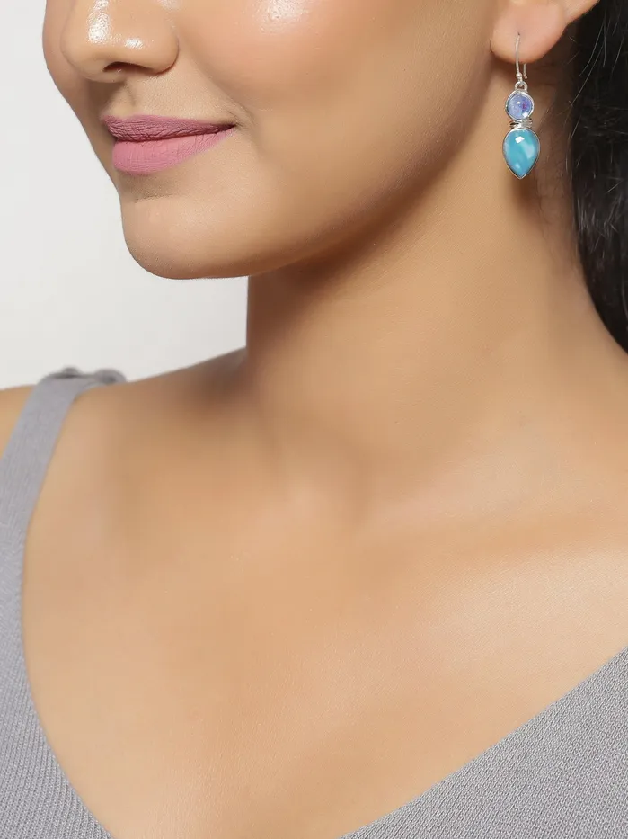 YoTreasure Earrings Larimar Moonstone Solid 925 Sterling Silver Earrings