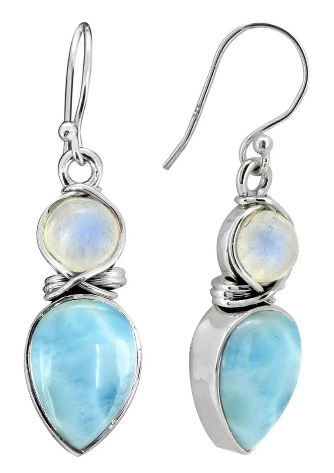 YoTreasure Earrings Larimar Moonstone Solid 925 Sterling Silver Earrings