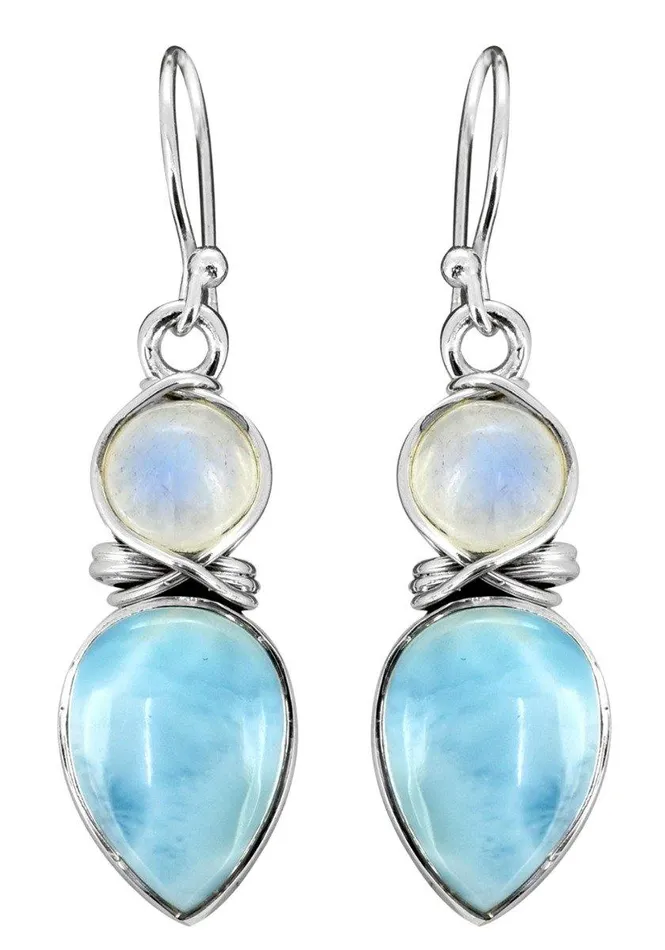 YoTreasure Earrings Larimar Moonstone Solid 925 Sterling Silver Earrings