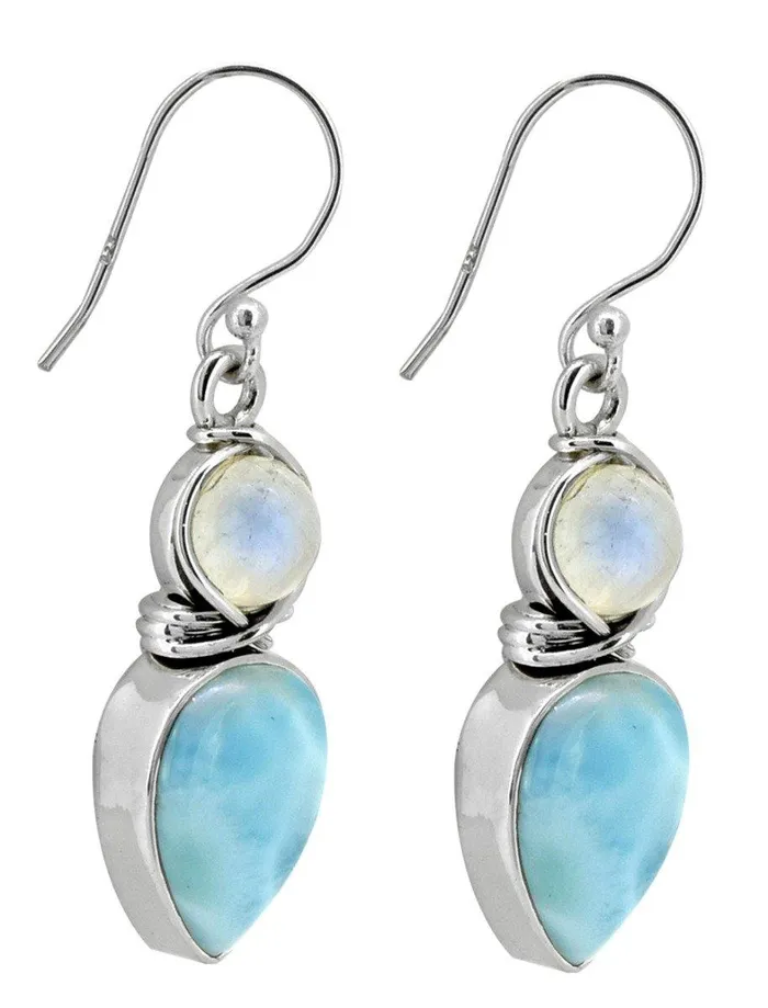 YoTreasure Earrings Larimar Moonstone Solid 925 Sterling Silver Earrings