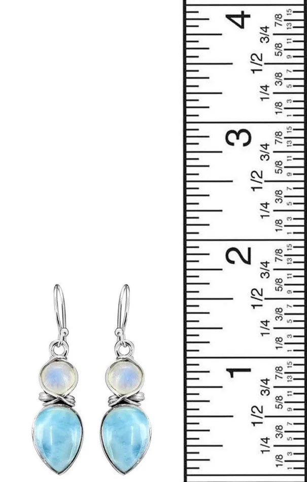 YoTreasure Earrings Larimar Moonstone Solid 925 Sterling Silver Earrings