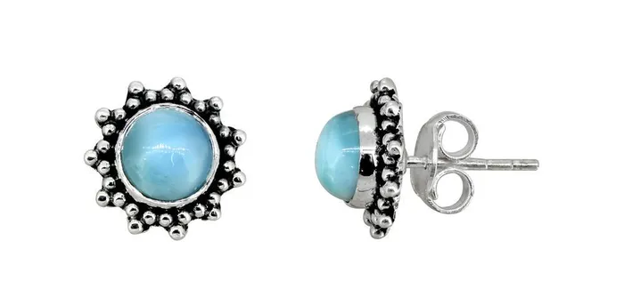 YoTreasure Earrings Larimar Solid 925 Sterling Silver Stud Earrings