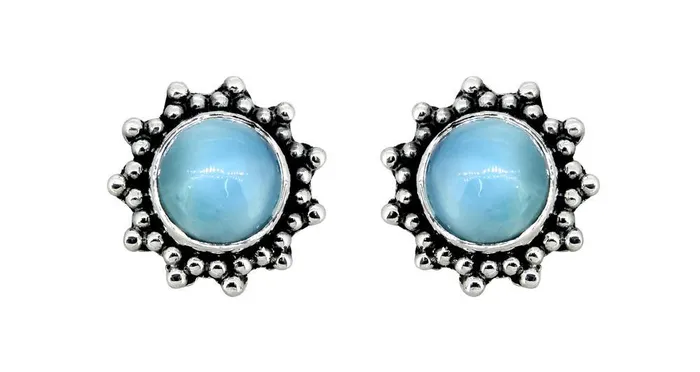 YoTreasure Earrings Larimar Solid 925 Sterling Silver Stud Earrings