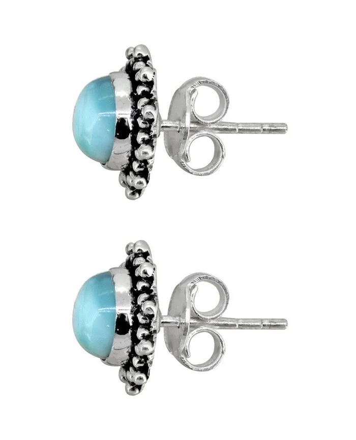 YoTreasure Earrings Larimar Solid 925 Sterling Silver Stud Earrings