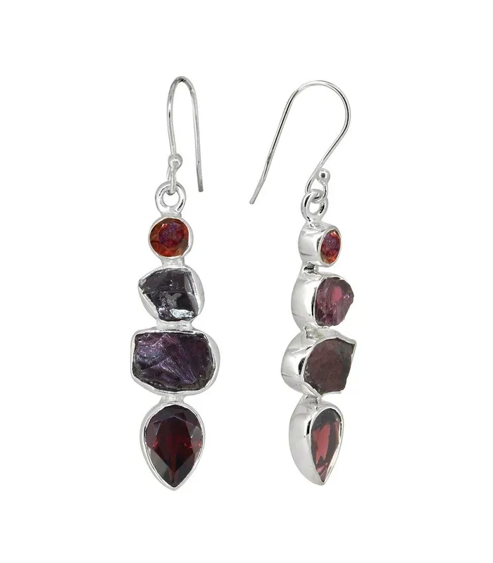 YoTreasure Earrings Raw Garnet Solid 925 Sterling Silver Dangle Earrings