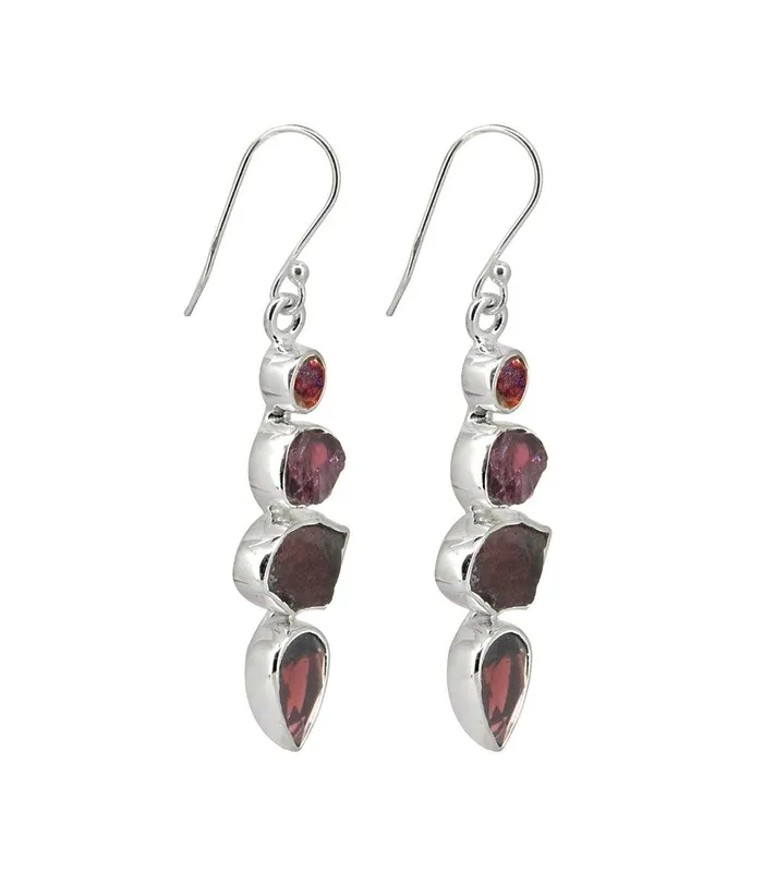 YoTreasure Earrings Raw Garnet Solid 925 Sterling Silver Dangle Earrings
