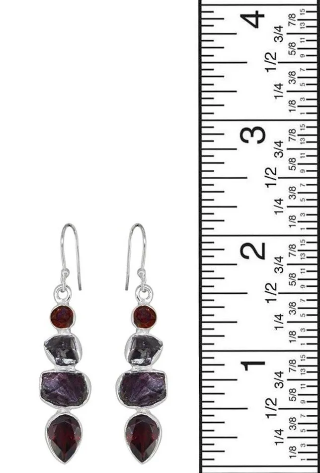 YoTreasure Earrings Raw Garnet Solid 925 Sterling Silver Dangle Earrings