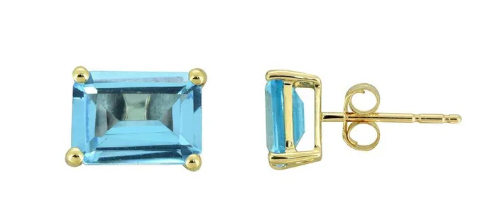 YoTreasure Earrings Swiss Blue Topaz Solid 10K Yellow Gold Stud Earrings