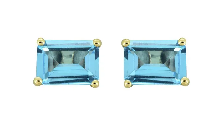 YoTreasure Earrings Swiss Blue Topaz Solid 10K Yellow Gold Stud Earrings
