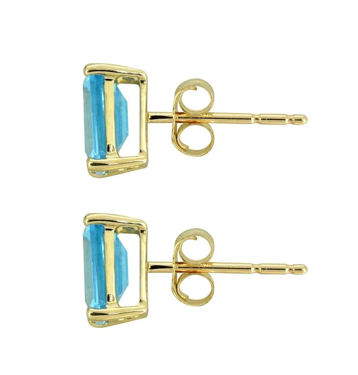 YoTreasure Earrings Swiss Blue Topaz Solid 10K Yellow Gold Stud Earrings