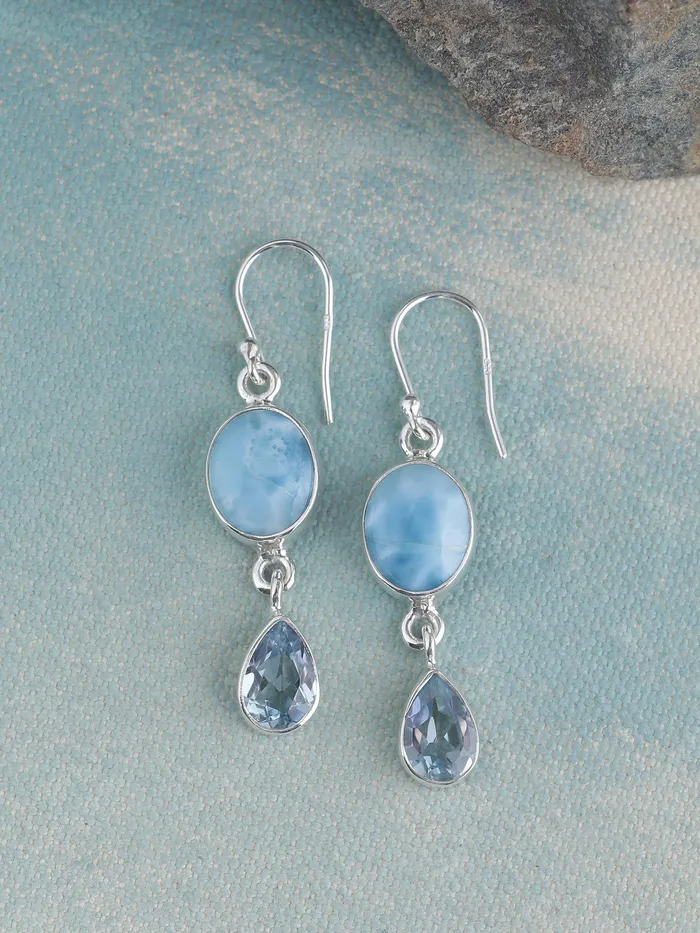 YoTreasure Larimar Blue Topaz Solid 925 Sterling Silver Dangle Earrings Jewelry Earrings