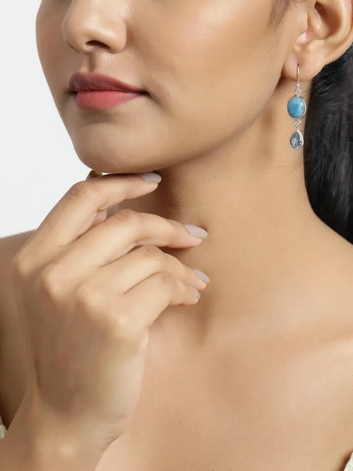 YoTreasure Larimar Blue Topaz Solid 925 Sterling Silver Dangle Earrings Jewelry Earrings