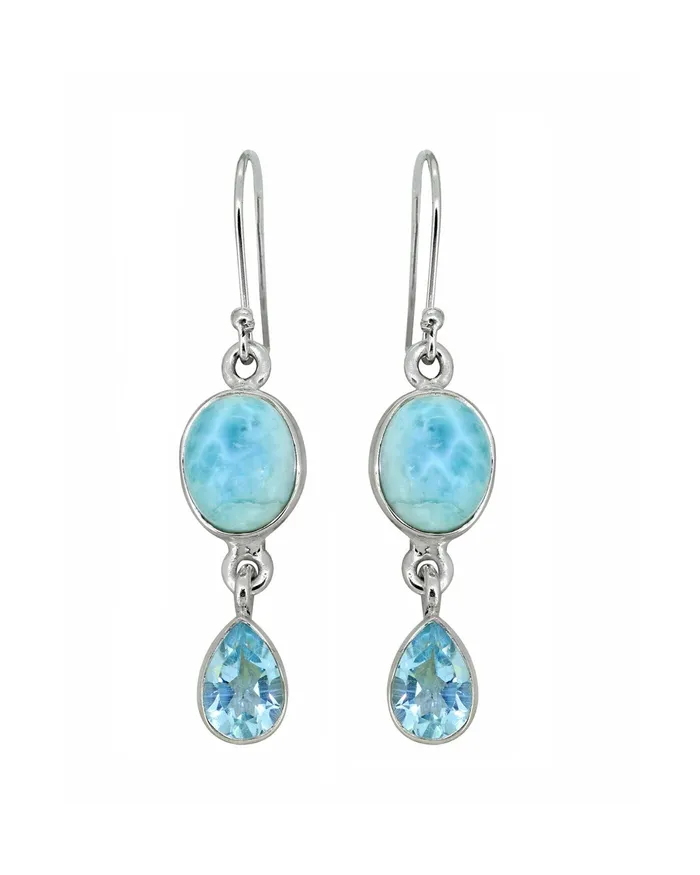 YoTreasure Larimar Blue Topaz Solid 925 Sterling Silver Dangle Earrings Jewelry Earrings