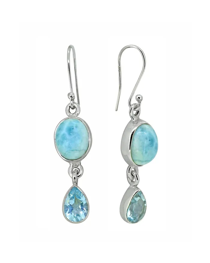 YoTreasure Larimar Blue Topaz Solid 925 Sterling Silver Dangle Earrings Jewelry Earrings