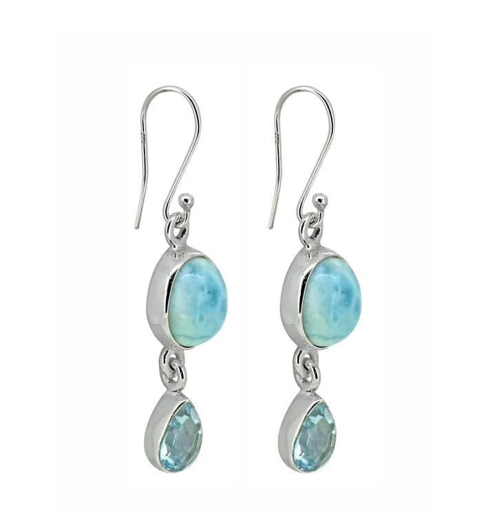 YoTreasure Larimar Blue Topaz Solid 925 Sterling Silver Dangle Earrings Jewelry Earrings