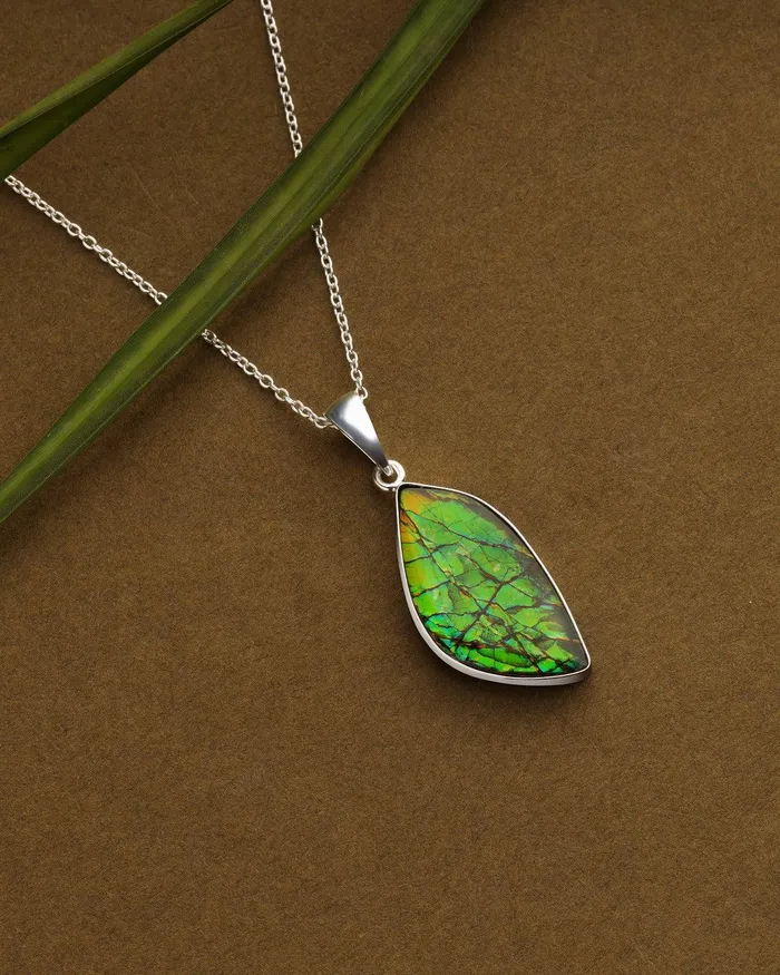 YoTreasure Necklaces 1265 Ct Ammolite Solid 925 Sterling Silver Chain Necklace Pendant