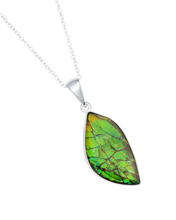 YoTreasure Necklaces 1265 Ct Ammolite Solid 925 Sterling Silver Chain Necklace Pendant