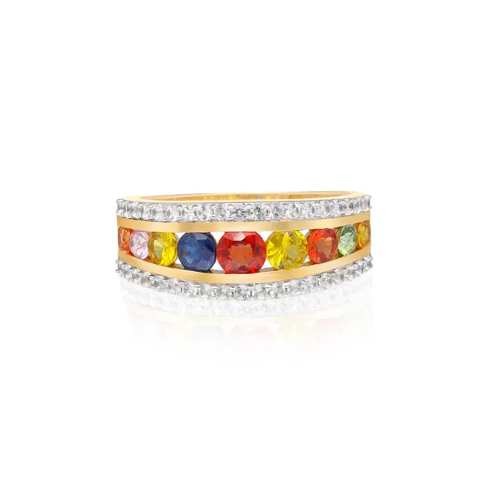 YoTreasure Rings 160 Ct Multi Sapphire 14K Yellow Gold Band Ring Jewelry