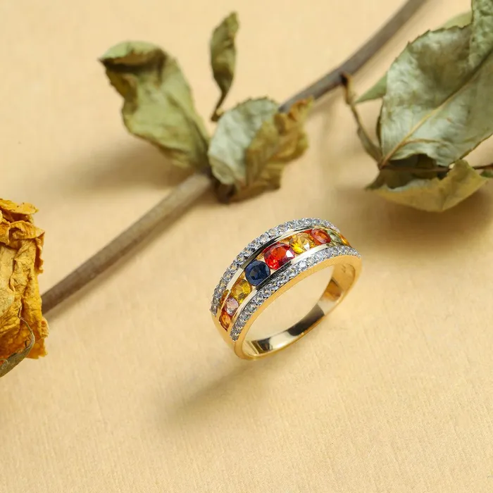 YoTreasure Rings 160 Ct Multi Sapphire 14K Yellow Gold Band Ring Jewelry YoTreasure Rings 160 Ct Multi Sapphire 14K Yellow Gold Band Ring Jewelry