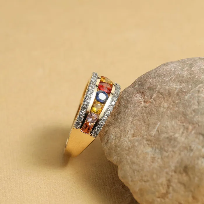 YoTreasure Rings 160 Ct Multi Sapphire 14K Yellow Gold Band Ring Jewelry YoTreasure Rings 160 Ct Multi Sapphire 14K Yellow Gold Band Ring Jewelry