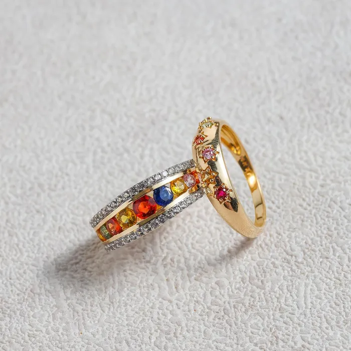 YoTreasure Rings 160 Ct Multi Sapphire 14K Yellow Gold Band Ring Jewelry YoTreasure Rings 160 Ct Multi Sapphire 14K Yellow Gold Band Ring Jewelry