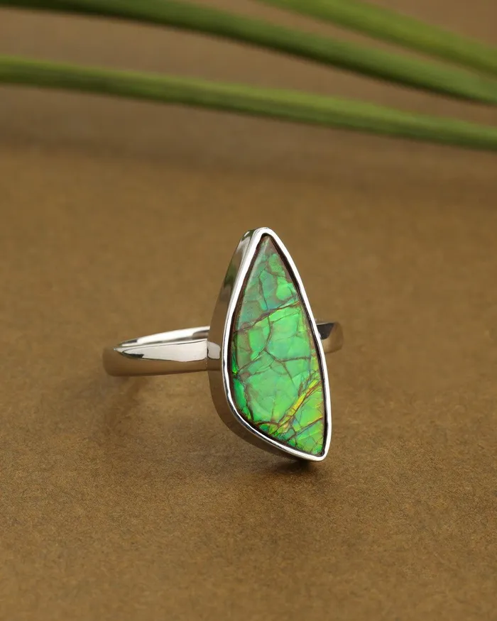 YoTreasure Rings 455 Ct Ammolite Ring Solid 925 Sterling Silver Gemstone Jewelry