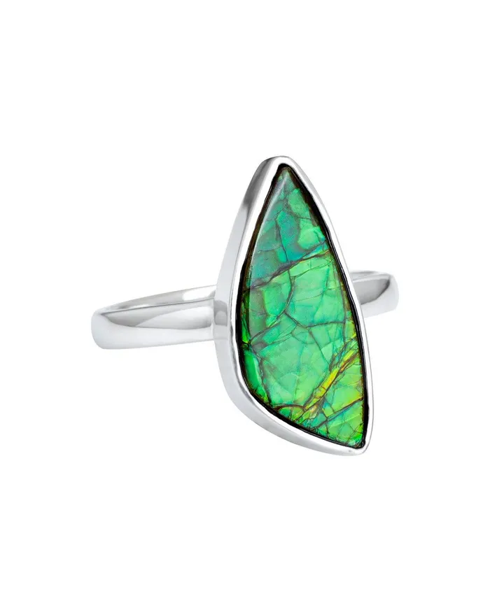 YoTreasure Rings 455 Ct Ammolite Ring Solid 925 Sterling Silver Gemstone Jewelry