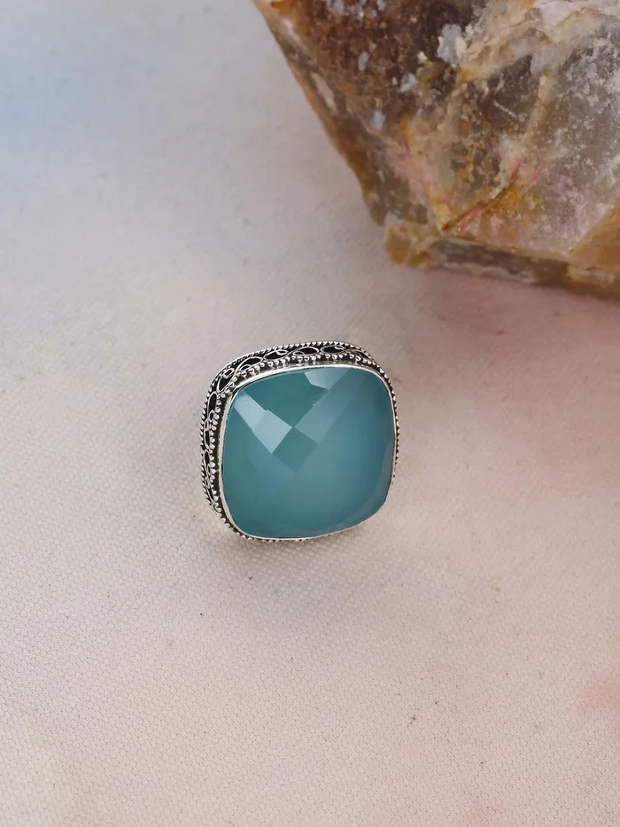 YoTreasure Rings Aqua Chalcedony Solid Sterling Silver Cocktail Ring Jewelry YoTreasure Rings Aqua Chalcedony Solid Sterling Silver Cocktail Ring Jewelry