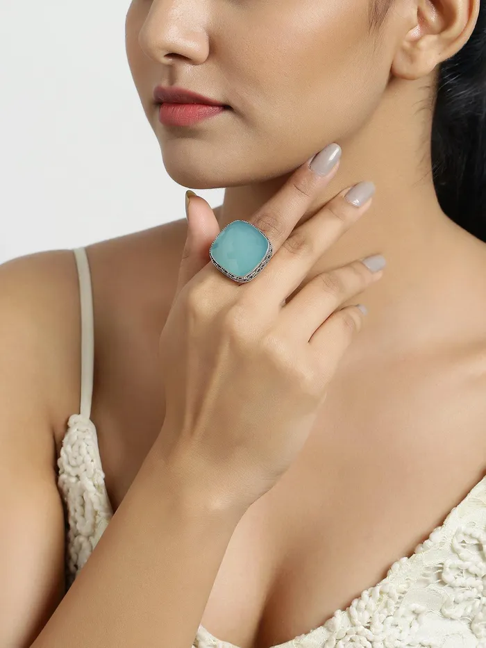 YoTreasure Rings Aqua Chalcedony Solid Sterling Silver Cocktail Ring Jewelry