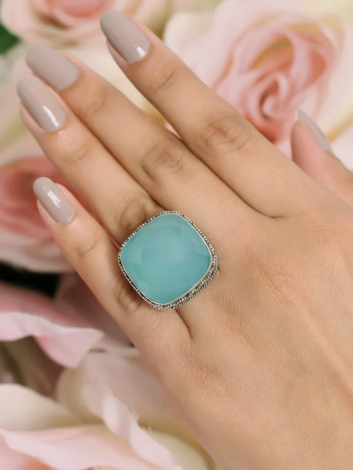 YoTreasure Rings Aqua Chalcedony Solid Sterling Silver Cocktail Ring Jewelry