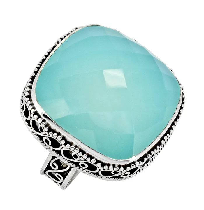 YoTreasure Rings Aqua Chalcedony Solid Sterling Silver Cocktail Ring Jewelry