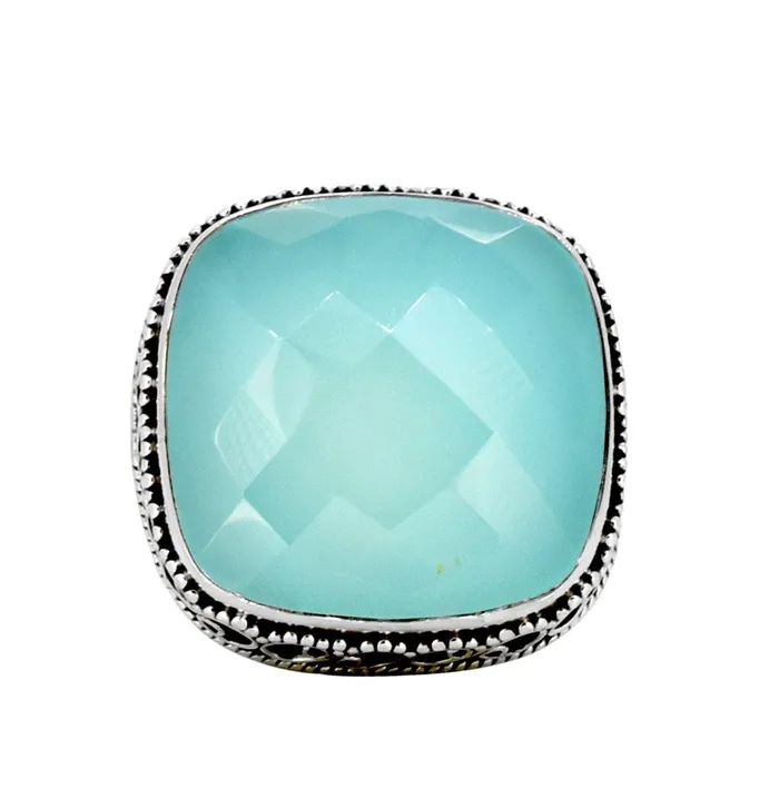 YoTreasure Rings Aqua Chalcedony Solid Sterling Silver Cocktail Ring Jewelry