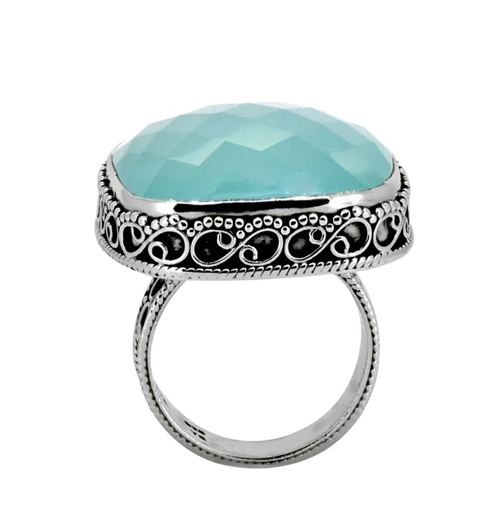 YoTreasure Rings Aqua Chalcedony Solid Sterling Silver Cocktail Ring Jewelry
