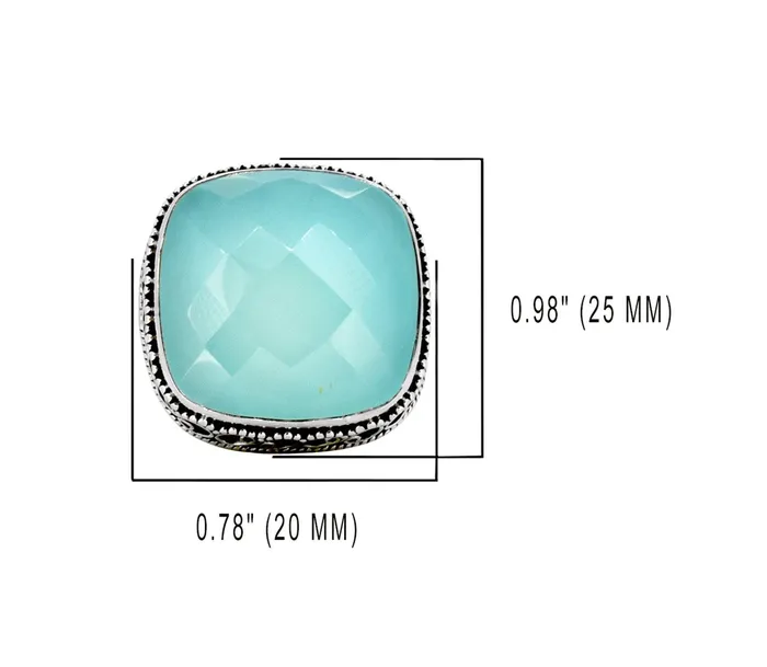 YoTreasure Rings Aqua Chalcedony Solid Sterling Silver Cocktail Ring Jewelry
