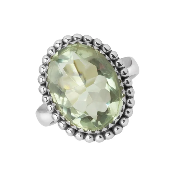 YoTreasure Rings Green Amethyst Solid 925 Sterling Silver Gemstone Ring Jewelry