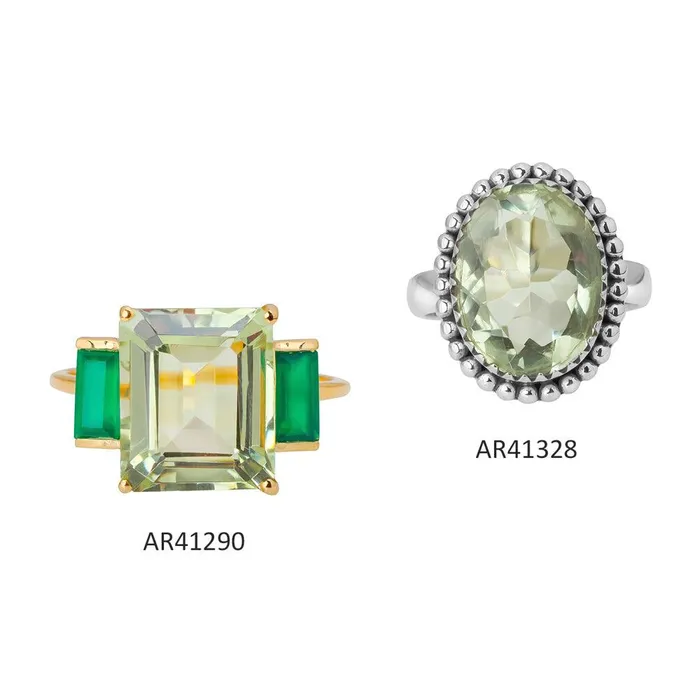 YoTreasure Rings Green Amethyst Solid 925 Sterling Silver Gemstone Ring Jewelry