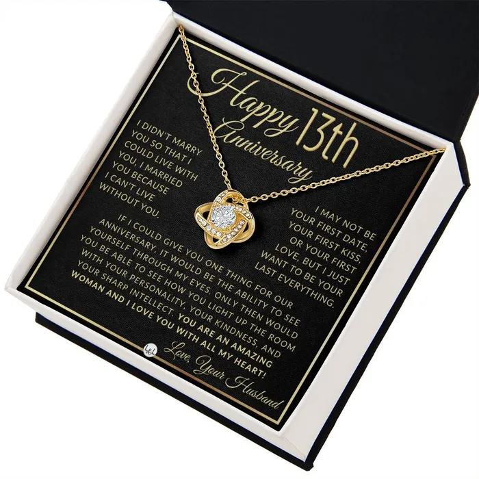 13th Anniversary Gift For Wife Beautiful Womens Pendant Necklace Heartfelt Anniversary Message ShineOn Fulfillment Necklaces