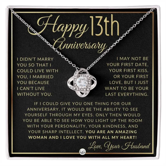 13th Anniversary Gift For Wife Beautiful Womens Pendant Necklace Heartfelt Anniversary Message ShineOn Fulfillment Necklaces