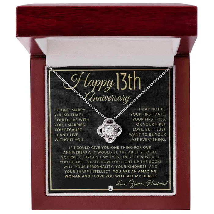 13th Anniversary Gift For Wife Beautiful Womens Pendant Necklace Heartfelt Anniversary Message ShineOn Fulfillment Necklaces