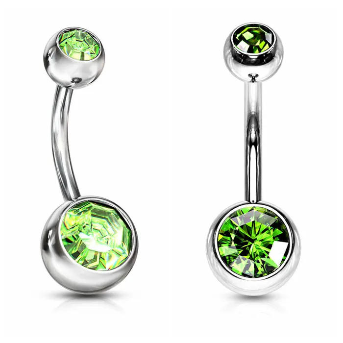 14GA 316L Surgical Steel Double Gem Belly Button Navel Ring 8mm 10mm Glitters Rings