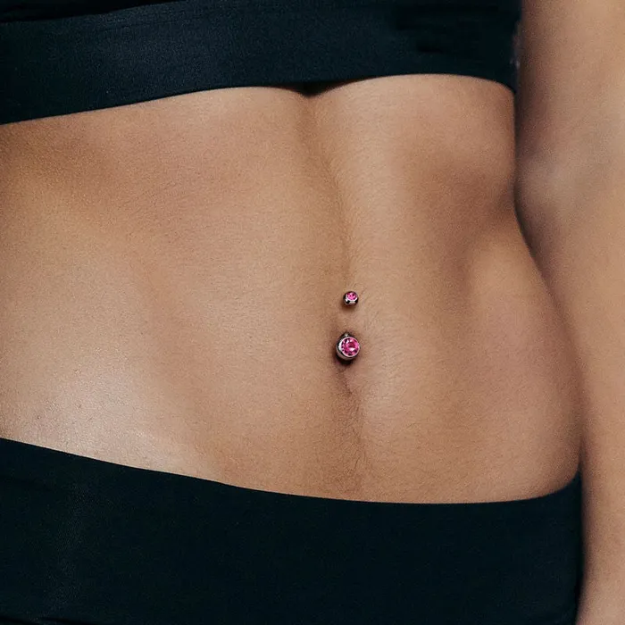 14GA 316L Surgical Steel Double Gem Belly Button Navel Ring 8mm 10mm Glitters Rings