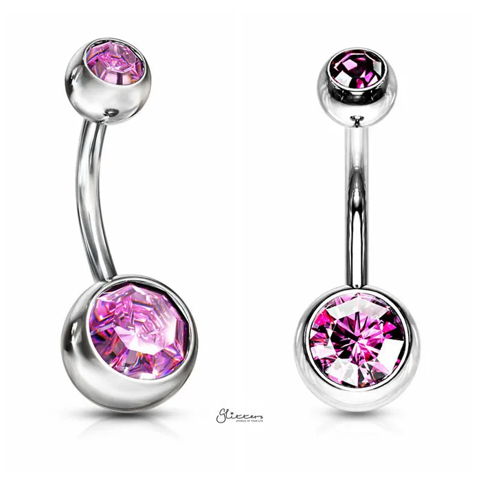 14GA 316L Surgical Steel Double Gem Belly Button Navel Ring 8mm 10mm Glitters Rings