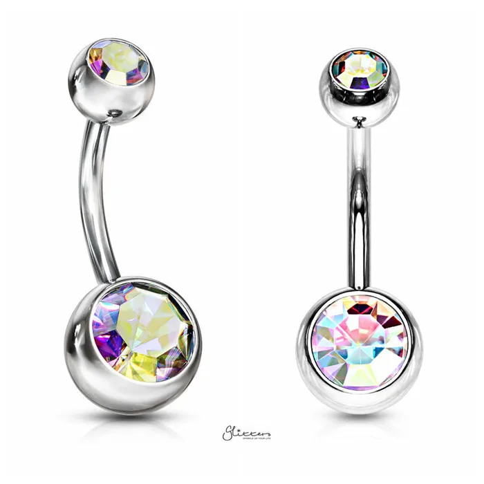 14GA 316L Surgical Steel Double Gem Belly Button Navel Ring 8mm 10mm Glitters Rings