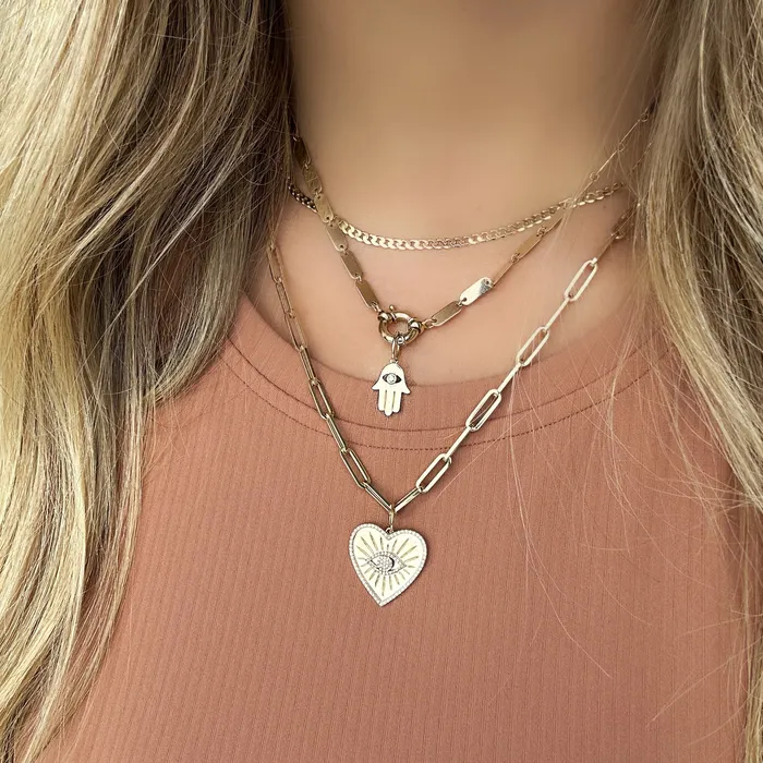 14K Gold Diamond Evil Eye Heart Necklace Charm Izakov Diamonds Fine Jewelry Necklaces