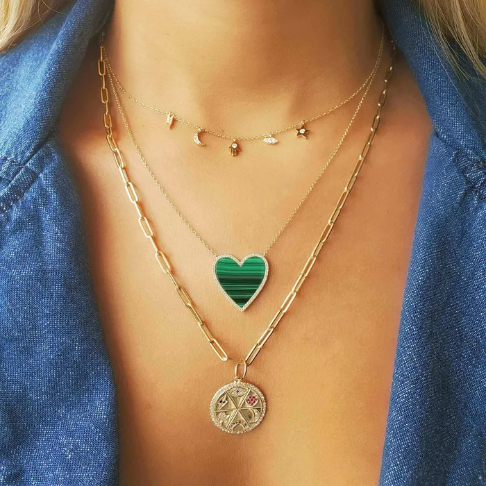 14K Gold Diamond Halo Gemstone Heart Necklace Izakov Diamonds Fine Jewelry Necklaces