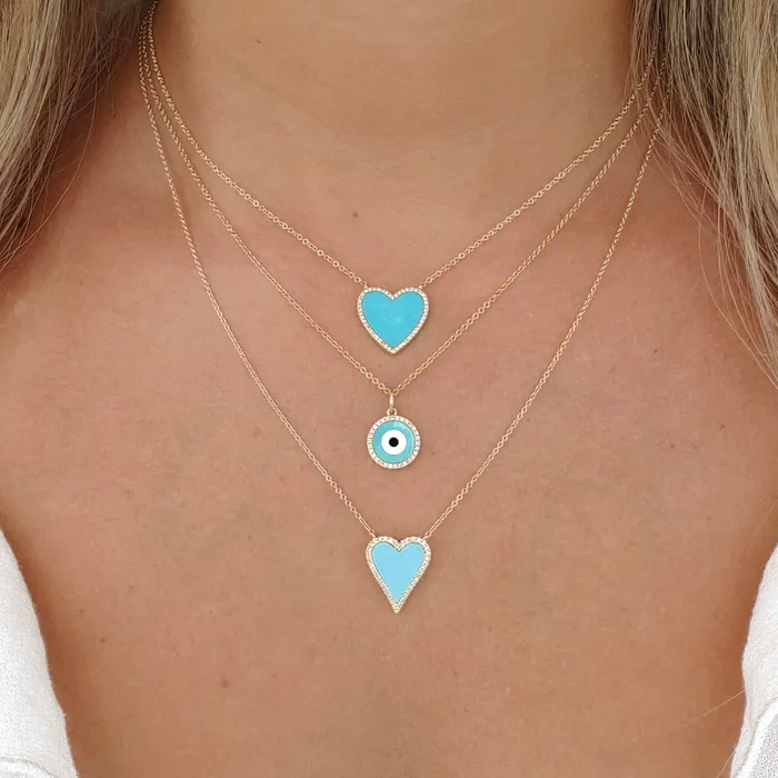 14K Gold Diamond Halo Gemstone Heart Necklace Izakov Diamonds Fine Jewelry Necklaces